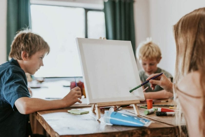 An image of Kids' art class, homeschooling in the new normal.