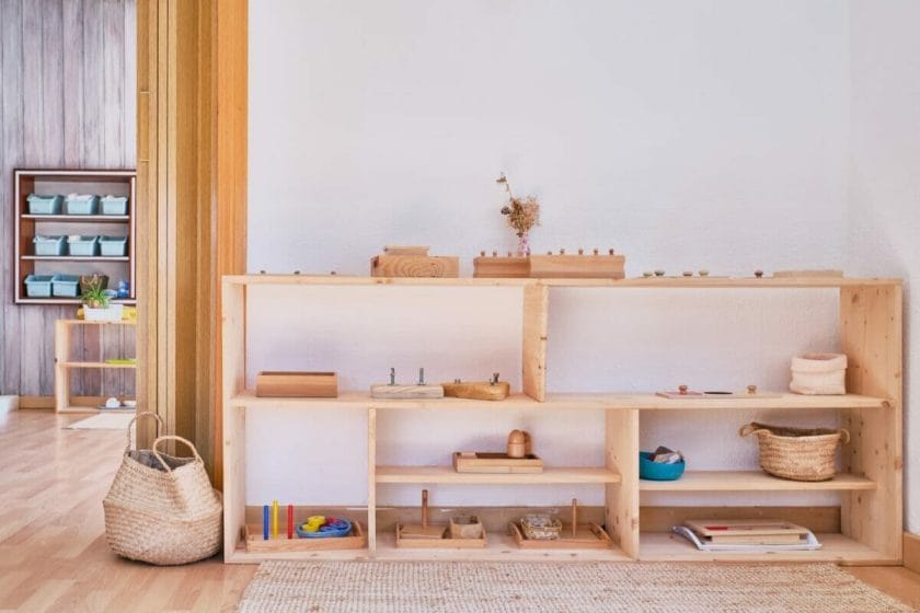 An image of Montessori material, Kindergarten Preschool Classroom Interior.